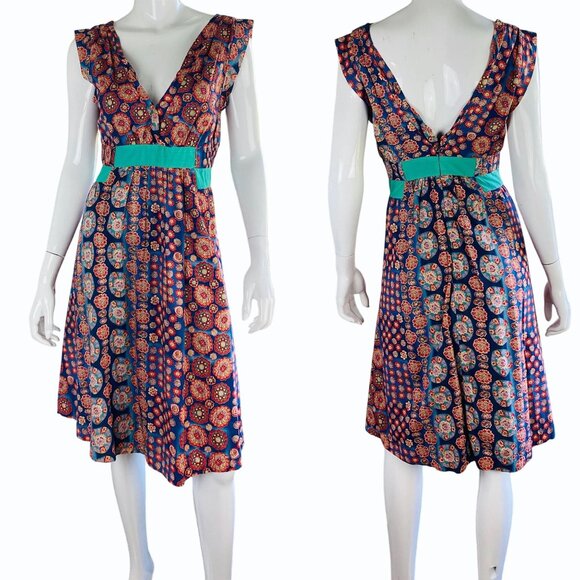 Marc Jacobs Womens Patterned Dress Size 2 Sleeveless Plunging Neckline Bohemian - Picture 1 of 11